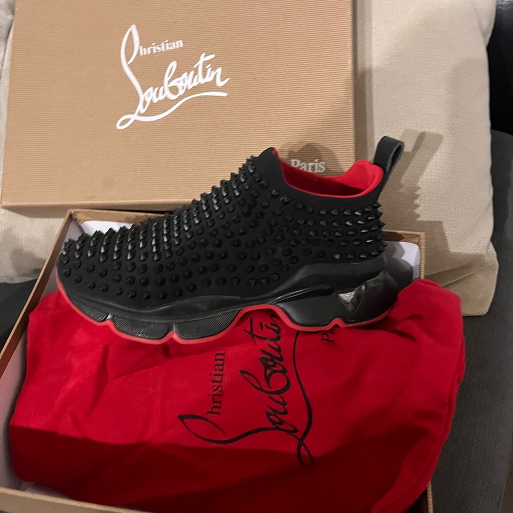 Christian Louboutin Black and Red Spiked Sneakers